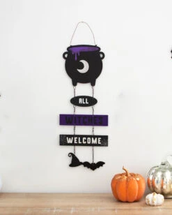 All Witches Welcome Mit Hexenkessel 30cm -Halloween Serien Geschäft all witches welcome hexenkessel haengeschild 30cm halloween horror und hexen dekoration witchy halloween decoration 53409 3