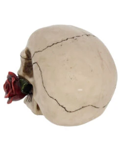 Beiger Totenschädel Mit Roter Rose 15cm -Halloween Serien Geschäft beiger totenkopf mit roter rose beiger totenschaedel mit roter rose antic skull with red rose 53389 04