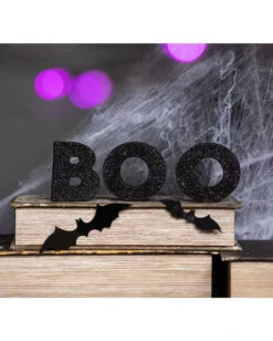 Schwarze Glitzer Holz Deko Boo -Halloween Serien Geschäft boo glitzer standdeko glitter boo block decor buchstaben aufsteller halloween 53043 2