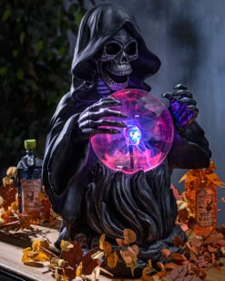 Beleuchteter Sensenmann Mit Kugel 60cm -Halloween Serien Geschäft grosser grim reaper mit leuchtkugel 60cm electric grim reaper with static lighted magic ball halloween deko 52530 3