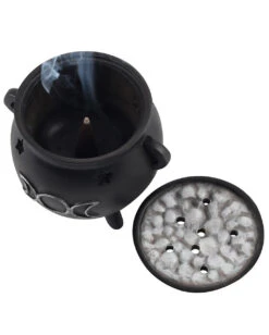 Hexenkessel Mit Dreifach-Mond Räucherkegel Halter -Halloween Serien Geschäft hexenkessel mit triple moon raeucherkegel halter triple moon witch cauldron incense cone holder gothic deco 50699 03