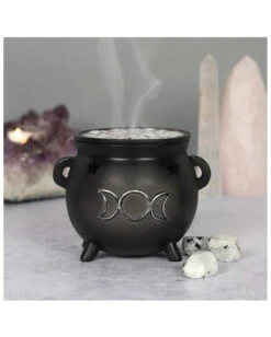 Hexenkessel Mit Dreifach-Mond Räucherkegel Halter -Halloween Serien Geschäft hexenkessel mit triple moon raeucherkegel halter triple moon witch cauldron incense cone holder gothic deco 50699 04
