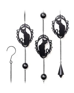 Katzen Silhouette Metall Windspiel Hängedeko -Halloween Serien Geschäft katzen silhouette windspiel und haengedeko gothic und halloween wohnungsdeko alchemy england feline wind chime 52747