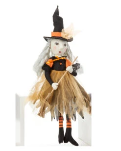 Halloween Hexe Kantenhocker Figur Orange 50cm