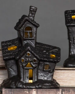 Beleuchtete Grusel Glitzer Geisterhaus Deko -Halloween Serien Geschäft scary glitter geisterhaus deko mit led scary glitter light up haunted house halloween spukhaus deko 53048 4