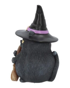 Schwarze Katze Mit Besen & Hexenhut -Halloween Serien Geschäft schwarze katze mit hexenhut black cat with witch hat and broom gothic figur geschenkartikel 39255 03