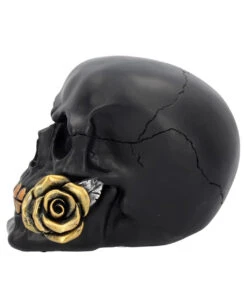 Schwarzer Totenschädel Mit Goldener Rose 15cm -Halloween Serien Geschäft schwarzer totenkopf mit goldener rose black skull with golden rose gothic deko gothic totenkopf 54621 03