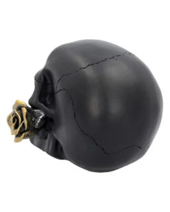 Schwarzer Totenschädel Mit Goldener Rose 15cm -Halloween Serien Geschäft schwarzer totenkopf mit goldener rose black skull with golden rose gothic deko gothic totenkopf 54621 04