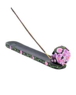 Sugar Skull Mit Blumen Räucherstäbchen Halter -Halloween Serien Geschäft sugar skull mit flowers raeucherstaebchen halter sugar skull with flowers incense burner 50735 04