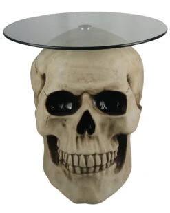 Totenschädel Tisch Mit Glasplatte 56,5cm -Halloween Serien Geschäft totenkopf tisch mit runder glasplatte totenschaedel tisch mit runder glasplatte skull table with round glass plate 54783 05