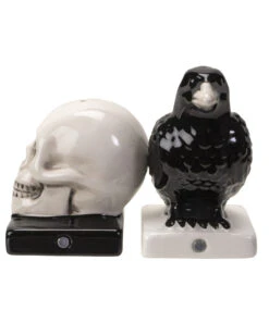 Totenschädel & Rabe Als Salz & Pfefferstreuer -Halloween Serien Geschäft totenkopf und rabe salz und pfefferstreuer skull and raven salt and pepper shaker gothic tischdeko 54743 05