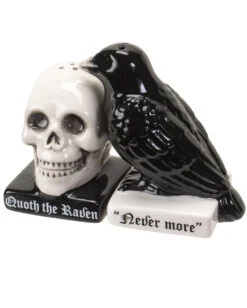 Totenschädel & Rabe Als Salz & Pfefferstreuer -Halloween Serien Geschäft totenkopf und rabe salz und pfefferstreuer skull and raven salt and pepper shaker gothic tischdeko 54743 06