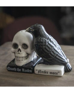 Totenschädel & Rabe Als Salz & Pfefferstreuer -Halloween Serien Geschäft totenkopf und rabe salz und pfefferstreuer skull and raven salt and pepper shaker gothic tischdeko 54743 07
