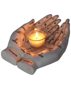 Weiße Chiromantie-Hände Teelichthalter -Halloween Serien Geschäft weisse handlese haende kerzenhalter weisse chiromantie haende teelichthalter 51058 06